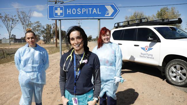 From left, Aboriginal health worker Natalie Bates, doctor Yasmin Salleh and nurse Belinda Gentle at Menindee Base Hospital on Tuesday. Picture: Chris Pavlich