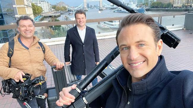 Weekend Sunrise host Matt Doran and 7 crew in London on November 4. Picture: Instagram