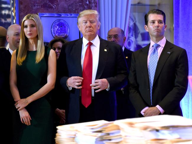 Ivanka Trump with father Donald and brother Donald Jr. Picture: AFP