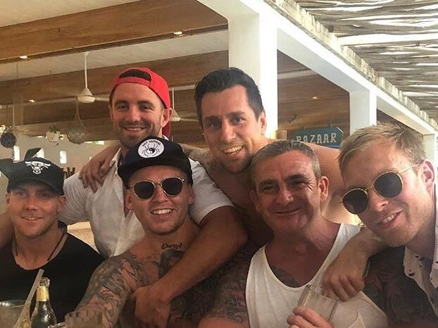 Pearce with mates on holiday in Bali. Picture: Instagram