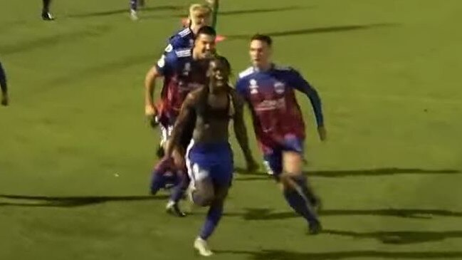 Mo Adam celebrates his game winner. Picture: NPL TV