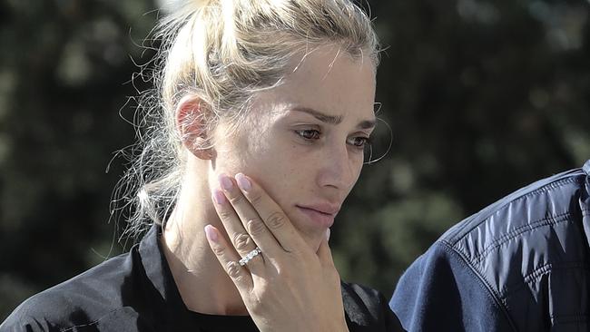 Viktoria Karida, Mr Macris’s wife, arrives at an Orthodox church to attend his funeral ceremony. Picture: Yorgos Karahalis/AP