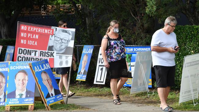 Voters at the Virginia pre-polling booth for the Brisbane City Council elections in Brisbane on Friday.