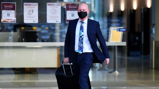 Nathan Baggaley's defence lawyer Anthony Kimmins leaves the Supreme Court in Brisbane after Mr Baggaley and his brother Dru Baggaley were sentenced to long prison terms over a cocaine-smuggling plot. Picture: NCA NewsWire / Dan Peled