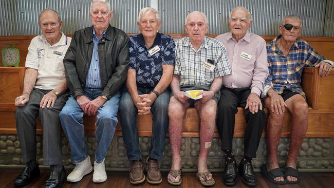 Reg Butler, John Paterson, Ray Thorning, Harold Smith, Gary Woodman and Rod Laird are six of the eight men left of a 48-strong platoon that were enlisted for national service during the Korean War. They reunited for the 70th anniversary at Langford's Hotel on Wednesday, August 18, 2021. Picture: Heidi Petith