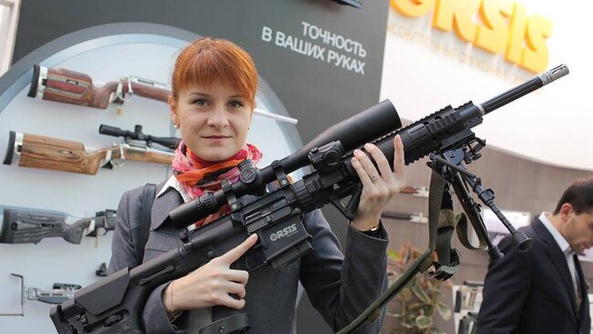 Maria Butina pictured holding a gun at an NRA convention. Picture: Facebook.