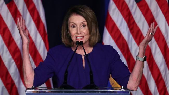 The Democrats’ leader in the House of Representatives, Nancy Pelosi, addresses a news conference in Washington yesterday. Picture: Reuters