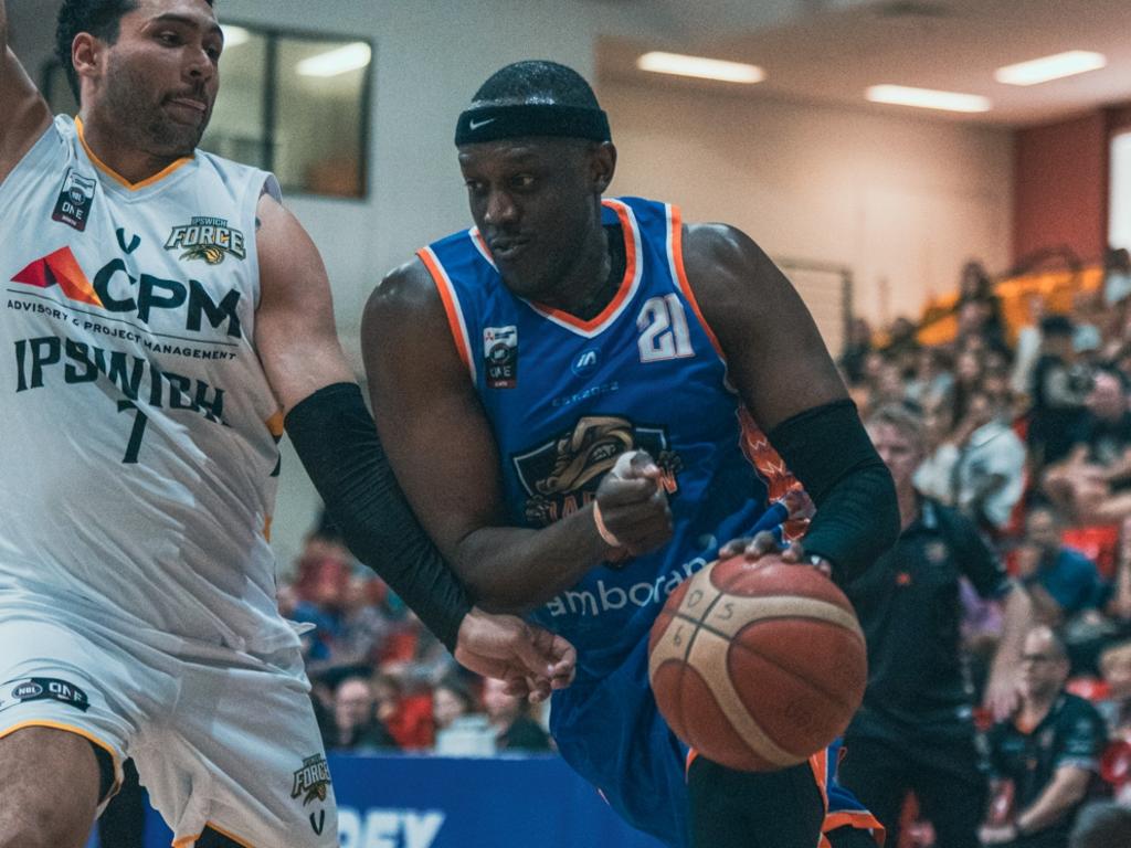 Kouat Noi (right) will return for the Darwin Salties in their semi-final clash with Brisbane. Picture: Jack Riddiford.