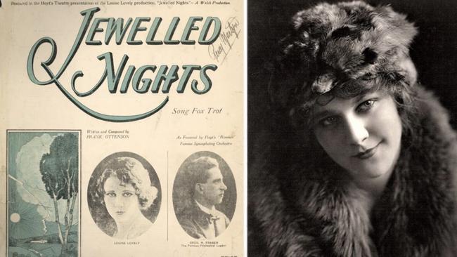 A promotional pamphlet for the Australian silent film Jewelled Nights and a photo of Louise Lovely around 1920 during her Hollywood stardom. Pictures: State Library of Victoria