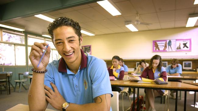 Jul 29, 2003 : Benji Marshall 18yrs (front) in classroom at Keebra Park High School on the Gold Coast, he is to make RL debut with West Tigers. PicAdam/Ward