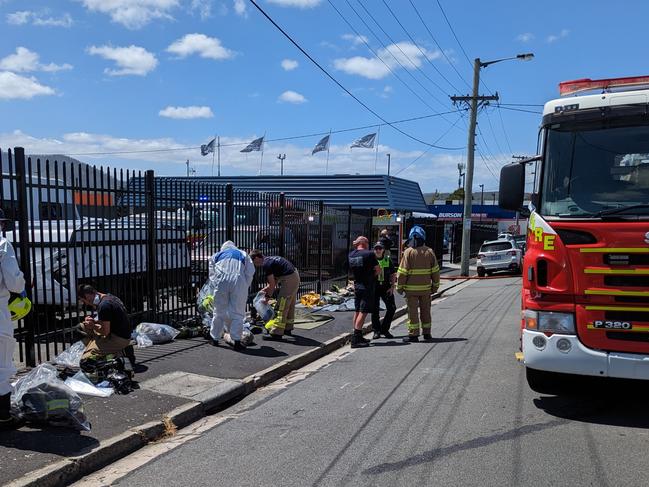 Fire at Jayco Hobart, Moonah. Photo: Hayden Cornes