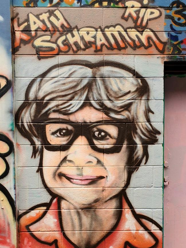 Hobart artist Topsk1 has painted a mural in honour of Kathie Schramm. Photo: Supplied