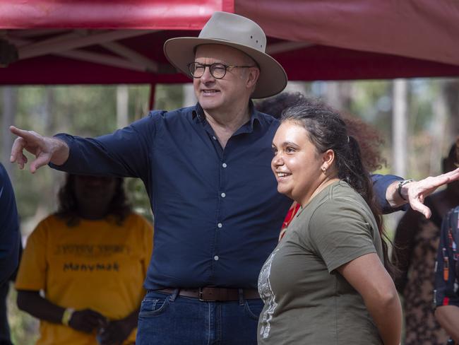 03-08-2024 - Prime Minister Anthony Albanese photographed alongside Siena Stubbs, a young Yonglu women and leader at this year's youth forum at Garma.. Picture: Peter Eve / YYF