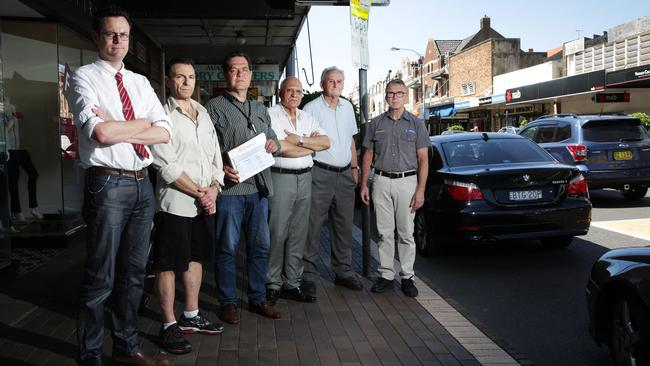 Councillor Simon Menzies with Mosman retailers Jon Page, Joseph Arena, Ali Bazzi, Peter Coleman and Michael Rees.