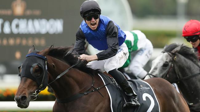 Josh Parr timed his run to perfection on Shadow Hero in the Spring Champion Stakes. Picture: Getty Images