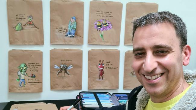 David Blumenthal aka Sandwich Bag Dad is launching an exhibition of his works and holding workshops at the National Cartoon Gallery in Coffs Harbour.