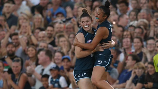 Darcy Vescio kicked four goals in the first ever AFLW game in 2017 and it changed her life. Picture: Wayne Ludbey