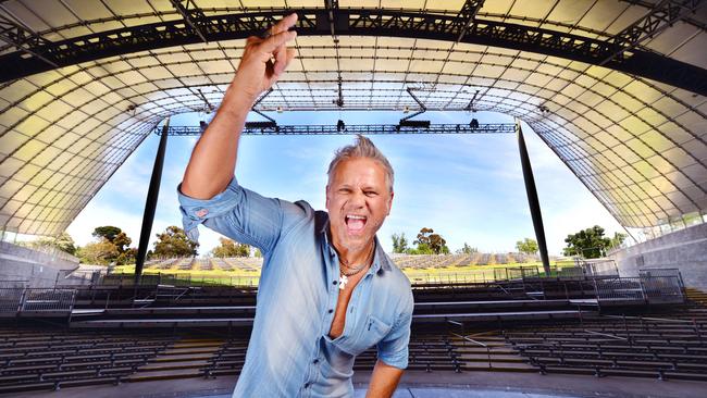 Jon Stevens at the Myer Music Bowl ahead of a series of socially-distant concerts at the venue. Picture: Nicki Connolly