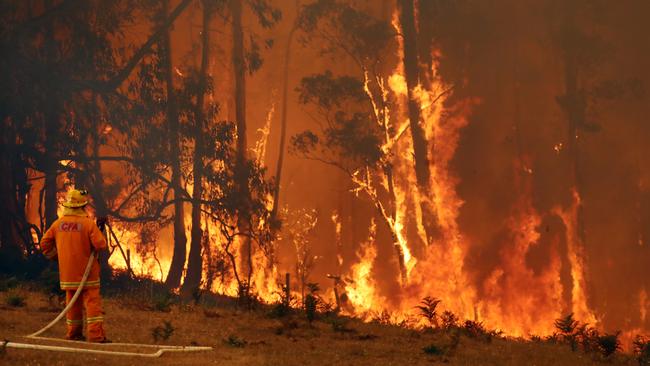 CFA crews watch a fire in Tynong North. Picture: Alex Coppel. 