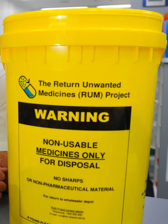 Example of a Return Unwanted Medicines bin. Picture: Mike Knott