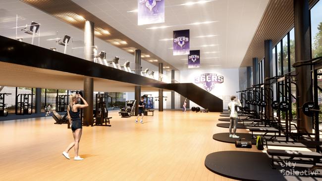 Artist impression of the gymnasium at Pelligra’s redevelopment of Titanium Security Arena. Source: Pelligra
