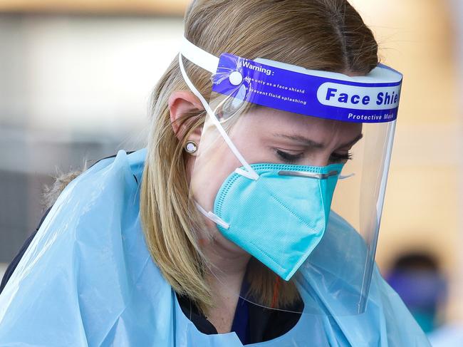 SYDNEY, AUSTRALIA - Newswire Photos JULY 20, 2021: Nurses are seen working at the Covid Testing clinic at Fairfield Showground which is now considered to be the centre of the outbreak and essential workers are required to be tested every 3 days in Sydney. Picture: NCA Newswire /Gaye Gerard