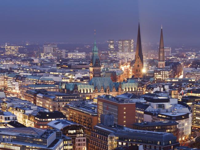 HAMBURG, GERMANY  ..  for Richard Green story  ..  Hamburg city skyline at night. Picture: iStock