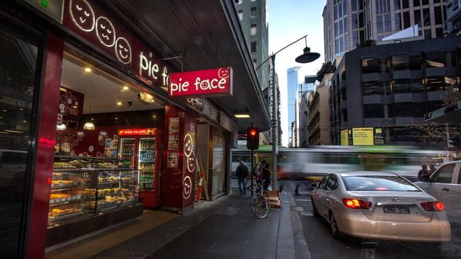 A Pie Face store on the corner of Elizabeth Street and Flinders Lane in Melbourne. Picture: Mark Dadswell