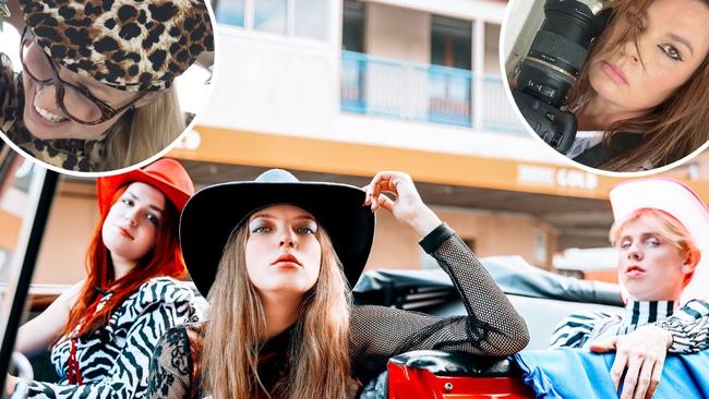 Cindy Vogels (inset left) Brea Martin (inset right) and a shot from their fashion shoot at Gympie which was published in two French fashion magazines.