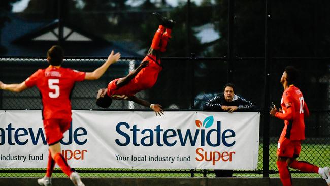 Aladin Irabona celebrates a goal playing for Adelaide United’s youth team.