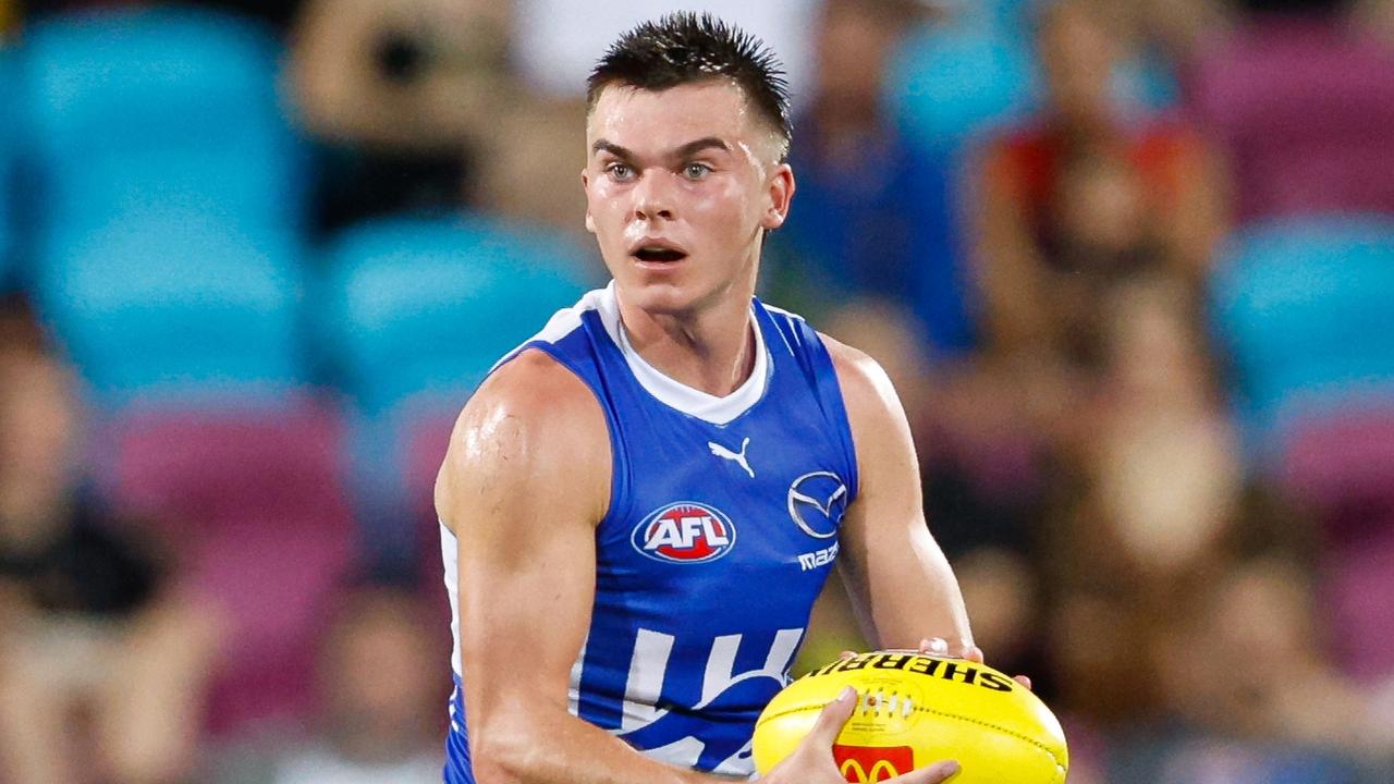 North Melbourne rising star Colby McKercher is awaiting scans on his foot after missing training at Arden Street on Tuesday. Picture: Dylan Burns / Getty Images