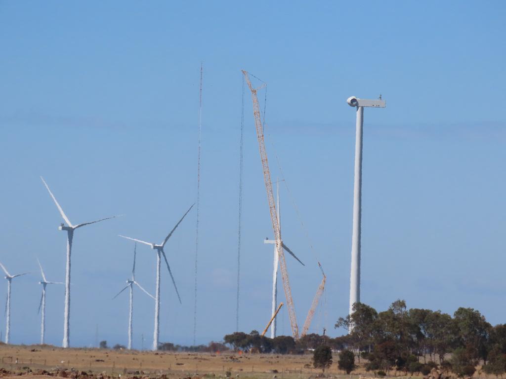 Police, paramedics, firefighters, and the SES rushed to an industrial emergency in Rokewood understood to have involved an injury caused by a wind turbine. Picture: Timothy Cox.