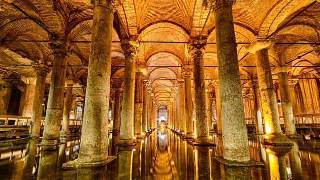 The Basilica Cistern is the largest of several hundred ancient cisterns that lie beneath Istanbul, Turkey