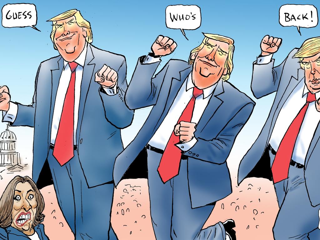 Donald Trump’s victory dance after claiming victory in the US election provided Mark Knight with perfect image for his Herald Sun cartoon about the result. Picture: Mark Knight