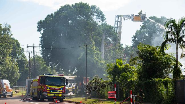 NT Fire and Rescue Service engages in extinguishing a fire occurring at a residence located Jingili Terrace in Jingili. Picture: Pema Tamang Pakhrin