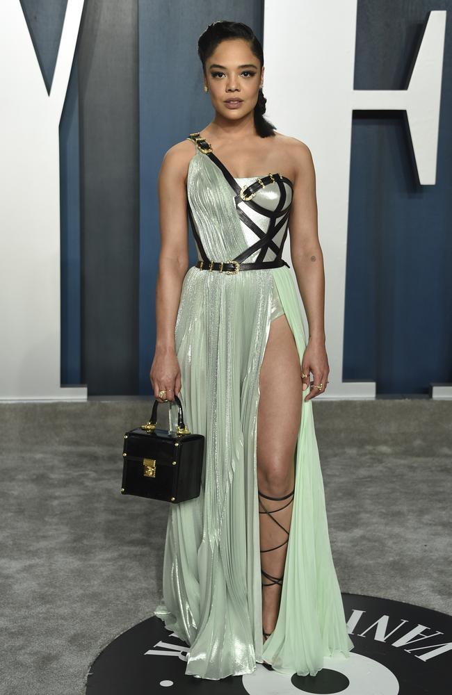 Tessa Thompson arrives at the Vanity Fair Oscar Party on Sunday, Feb. 9, 2020, in Beverly Hills, Calif. (Photo by Evan Agostini/Invision/AP)