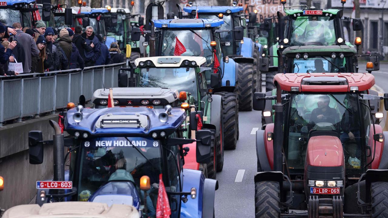 Thousands of protesters rode tractors during a demonstration called by Flemish farmers to protest against new rules to reduce nitrogen emissions. Picture: Kenzo Tribouillard/AFP