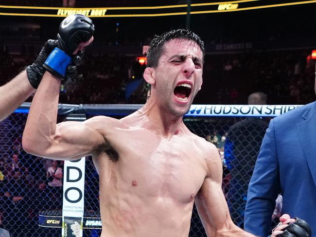 VANCOUVER, BRITISH COLUMBIA - JUNE 10:  Steve Erceg of Australia celebrates his victory over David Dvorak of the Czech Republic in their flyweight fight during the UFC 289 event at Rogers Arena on June 10, 2023 in Vancouver, Canada. (Photo by Jeff Bottari/Zuffa LLC)