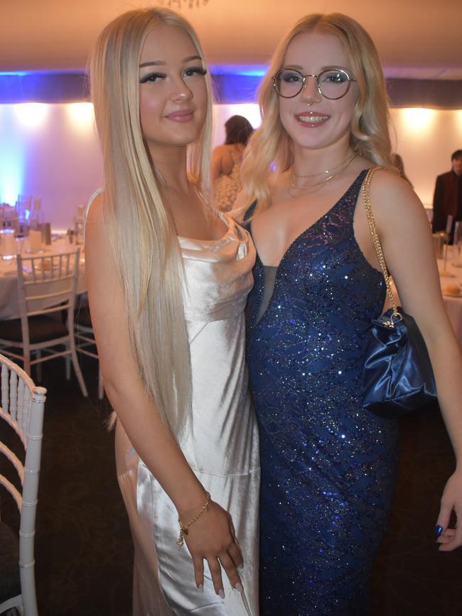 Harper McIntyre and Claudia Cameron Brady at Queensland Academies Creative Industries formal.