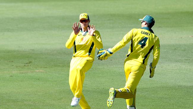 Smith took a screamer of a catch in the first innings. Picture: Getty