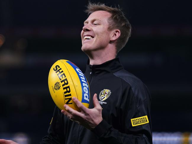 Jack Riewoldt of the Tigers reacts during the Round 3 AFL Match between the Richmond Tigers and the Hawthorn Hawks at the MCG in Melbourne, Thursday, June 18, 2020. (AAP Image/Michael Dodge) NO ARCHIVING, EDITORIAL USE ONLY