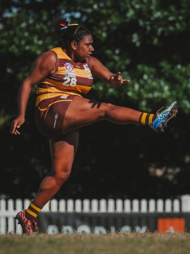 Aspley Hornets QAFLW star Kitara Whap-Farrar in action. Picture: Clyde Scorgie/Brooke Sleep Media