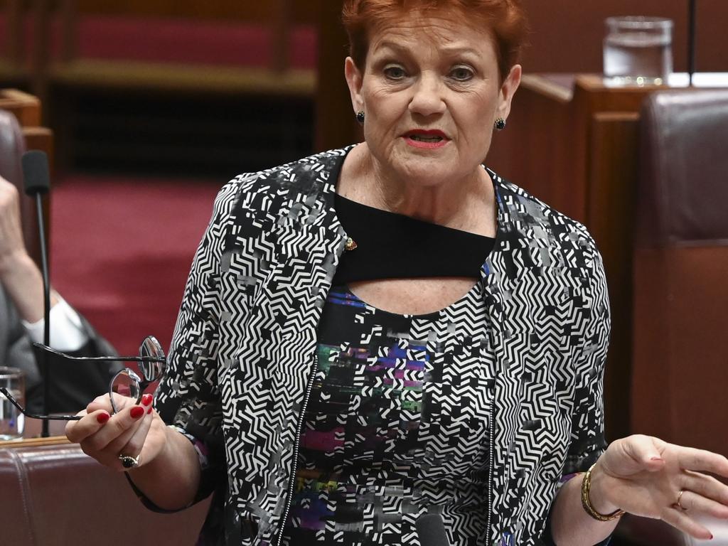 CANBERRA, AUSTRALIA, NewsWire Photos. NOVEMBER 8, 2023: Senator Pauline Hanson during Question Time in the Senate at Parliament House in Canberra. Picture: NCA NewsWire / Martin Ollman