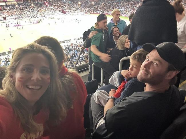 Darcy Moore was captured in the background of Elsa Pataky’s selfie as she cheered on Spain with husband Chris Hemsworth by her side.