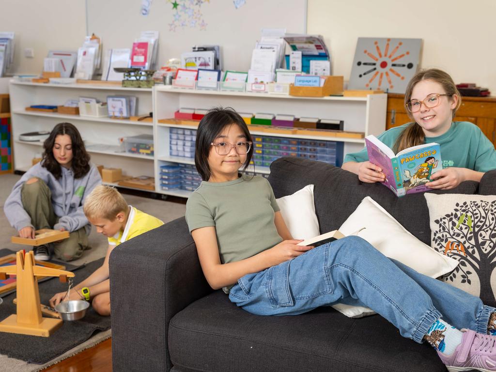 Students don’t have to wear uniforms and can call their teachers by their first names at Melbourne Montessori College. Picture: Jason Edwards