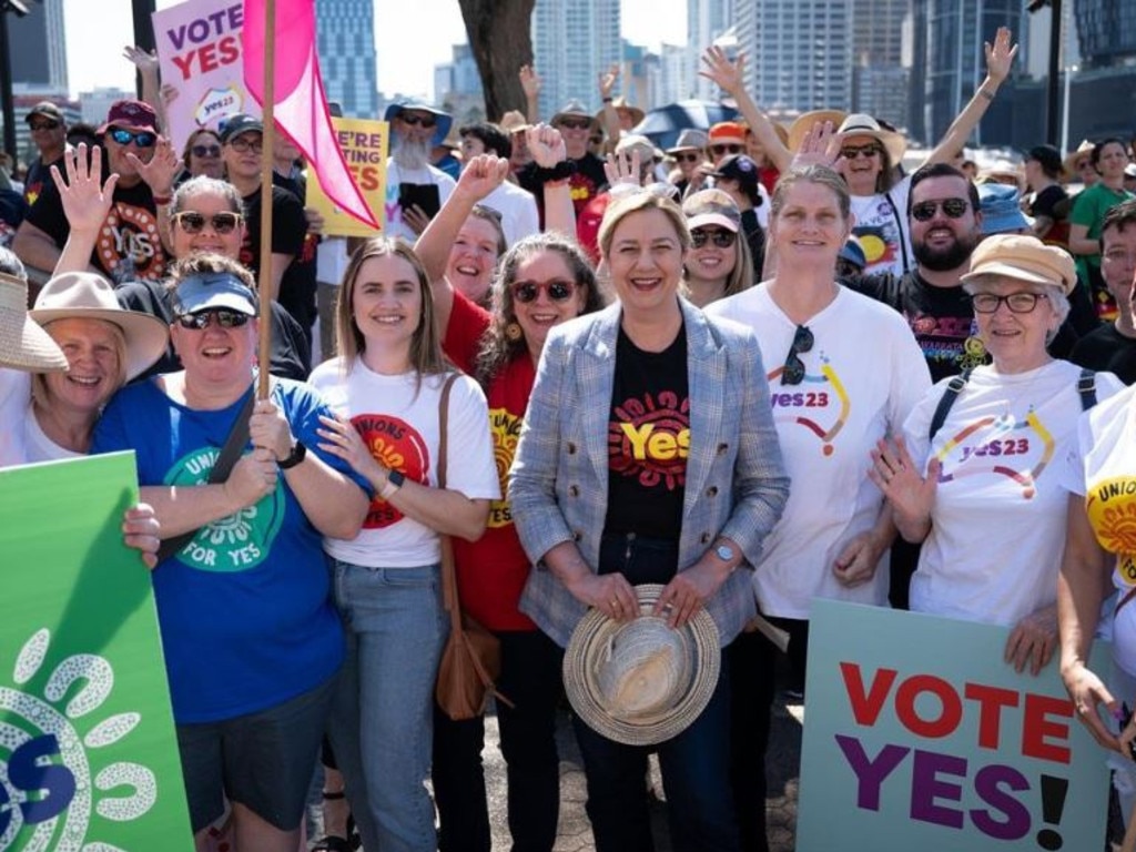 Queensland Premier Annastacia Palaszczuk picture promoting the YES23 Voice referendum. Picture: Supplied