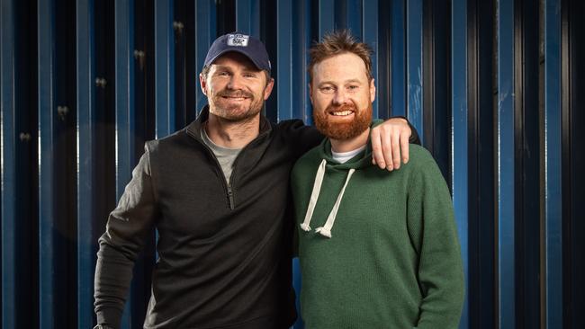 1Patrick Dangerfield with his mate, Aaron Habgood, who had a heart transplant 15 years ago. Picture: Brad Fleet