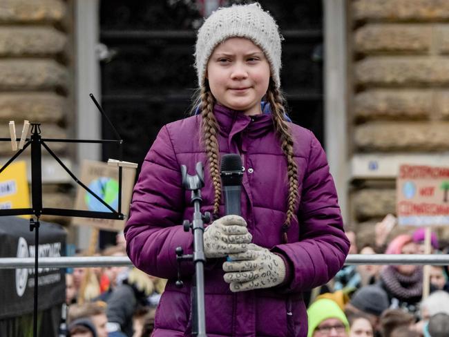 Swedish climate activist Greta Thunberg gives a speech during a demonstration of students calling for climate protection on March 1, 2019 in front of the cityhall in Hambourg, Germany. (Photo by Axel Heimken / AFP)