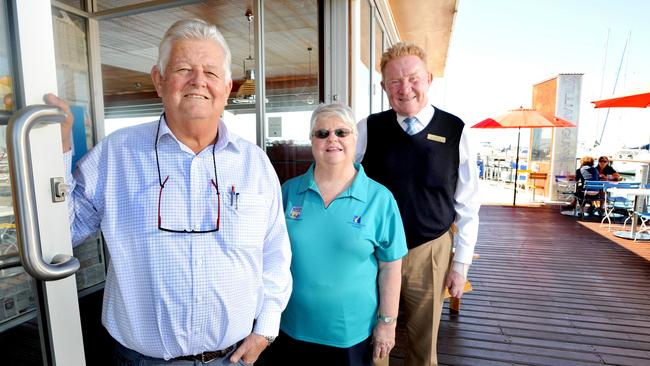 David Farley, Floranel Budziosz and Sandy McDonald at Manly’s William Gunn Jetty. Picture: Richard Walker