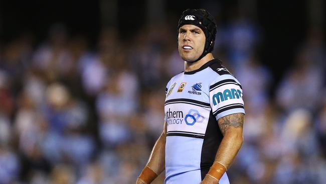 SYDNEY, AUSTRALIA - MARCH 28: Michael Ennis of the Sharks looks on during the round four NRL match between the Cronulla Sharks and the Melbourne Storm at Southern Cross Group Stadium on March 28, 2016 in Sydney, Australia. (Photo by Brendon Thorne/Getty Images)